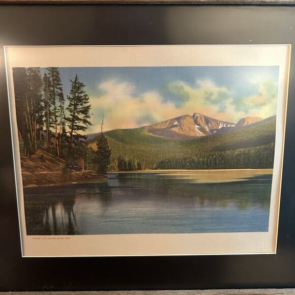 Rustic Wooden Frame Sylvan Lake Top Notch Peak Yellowstone Vtg 30s Haynes Print - Picture 2 of 7